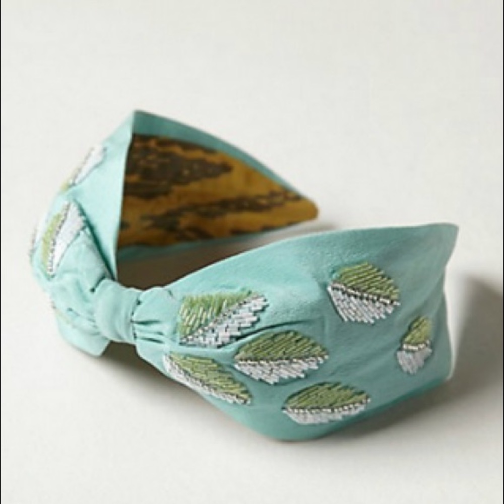 Anthropologie Mint Beaded Turban Headband